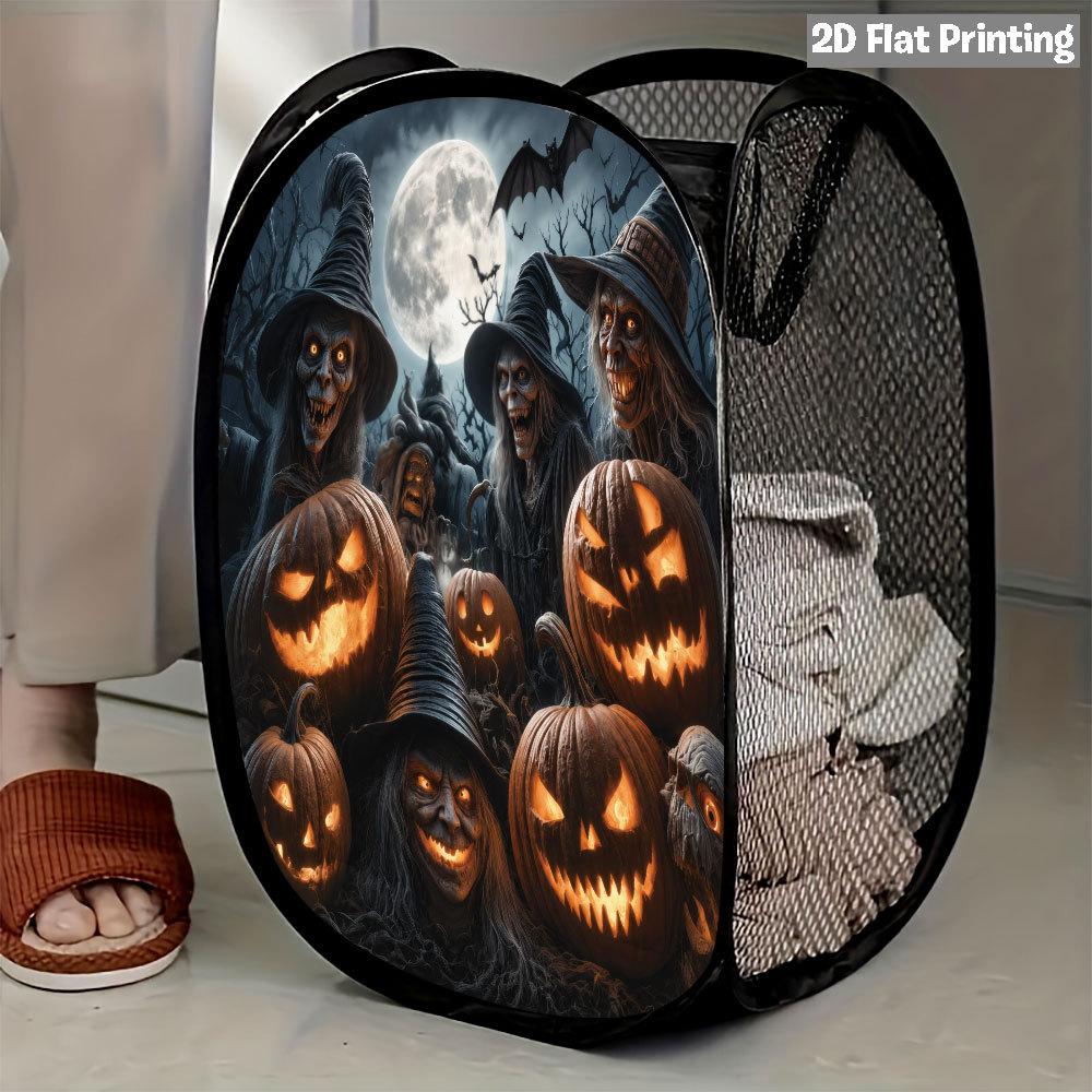 1Pcs Halloween Series 4 Pop-Up Laundry Hamper Expandable Mesh Hamper Basket for Room Bedroom Bathroom Organization Contemporary Storage