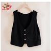Women's Spring Summer Solid Color Button Up Cardigan Sleeveless Hollow Flower Simple V-Neck Tops