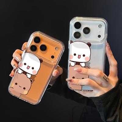 iPhone 11 12 13 14 15 16 17 Air Pro Max Plus İçin Sıcak Şeffaf BuBu DuDu Çift Karikatür Telefon Kılıfı Darbeye Dayanıklı PC Malzeme