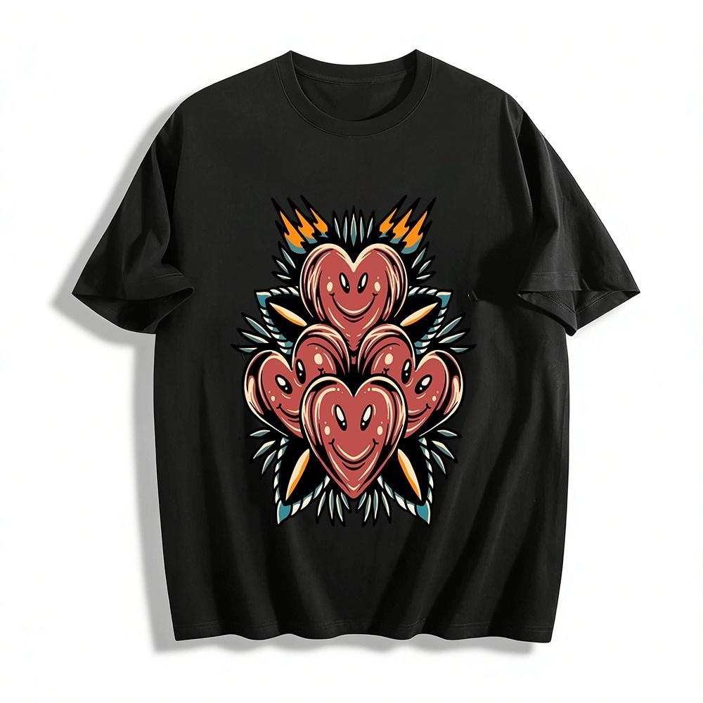 

Vintage Fun Smiling Heart Graphic Trendy Casual Short Sleeve Pure cotton T-shirt XXS