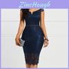 Elegante Vestido Bodycon de Encaje con Mangas Cortas y Cuello en V para Noche de Verano