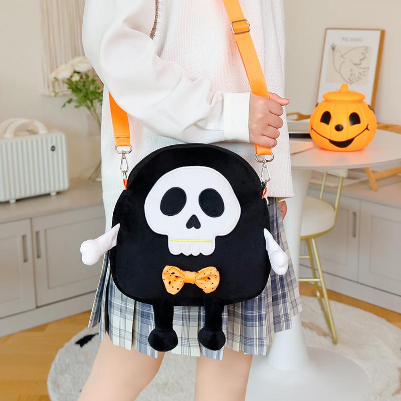 

Theme Creative Halloween Design Ghost Skeleton Bat Plush Children Bag Shoulder Black Skull