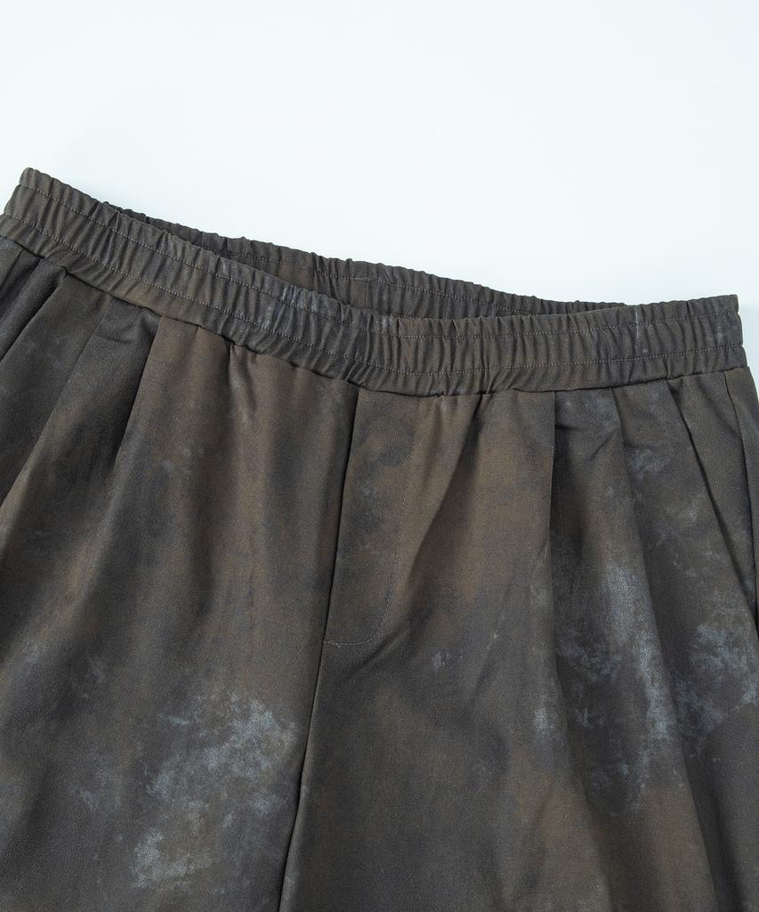 Tonsle Dirty Wash Elastic Waist Double Pleated Wide Pants Khaki