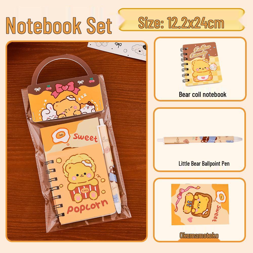 Adorable Cream Bear Stationery Tote Set - Perfect Student Study Supplies & Classroom Organizer for Children’s Day.