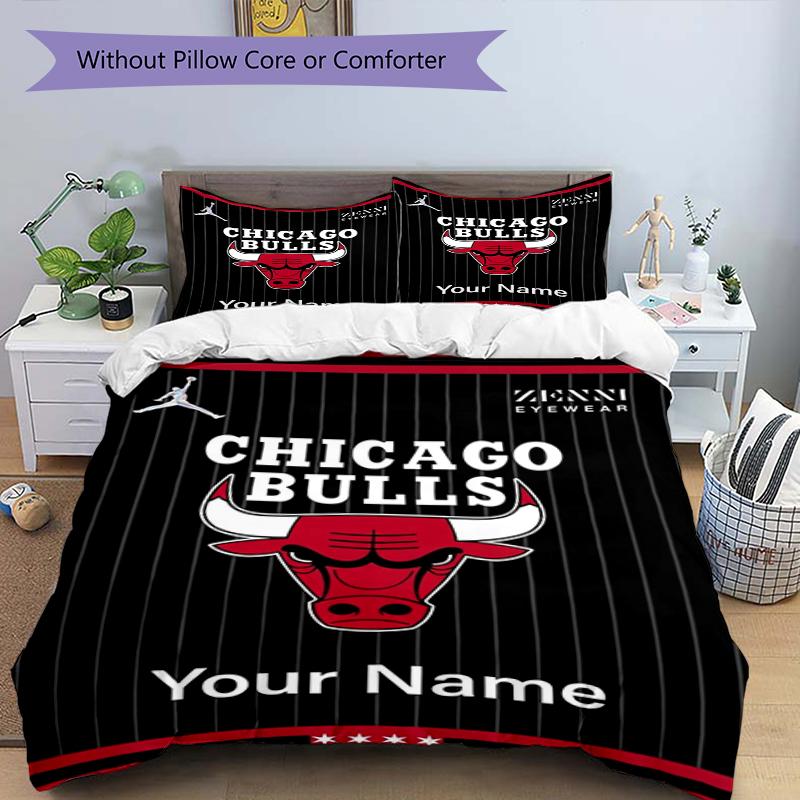 Bulls Fan Gear Custom Name Text Print 1Pc Bedding Set Duvet Cover With Two Pillowcases Soft Bed Linen For Household Bedroom