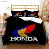 HRC-H-Hondas Motorrad Logo Bettbezug Bettdecke Bettwäsche-Sets Weiche Steppdeckenhülle und Kissenbezüge für Jugendliche Einzel-/Doppel-/Q-Queens-/King
