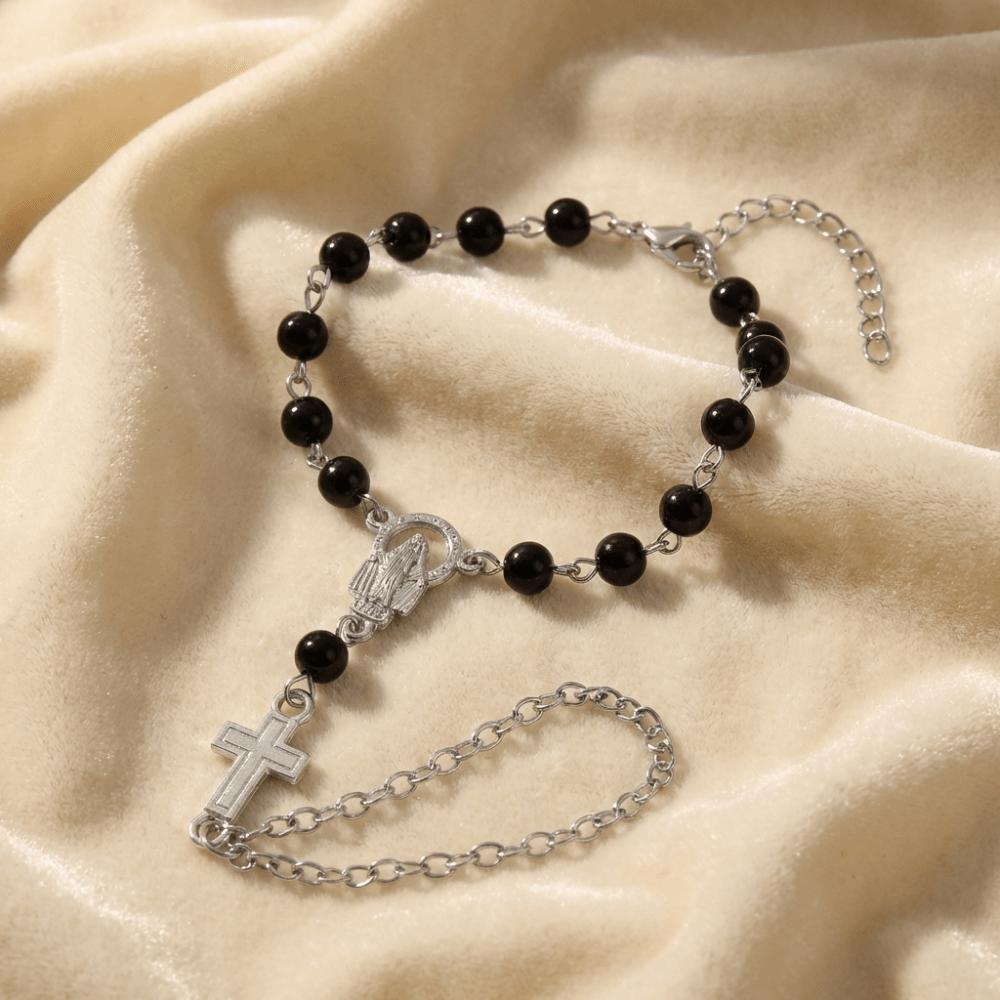 Cross Pendant Christian Jewelry Imitation Pearl Beaded Catholic Prayer Accessory Spiritual Wear