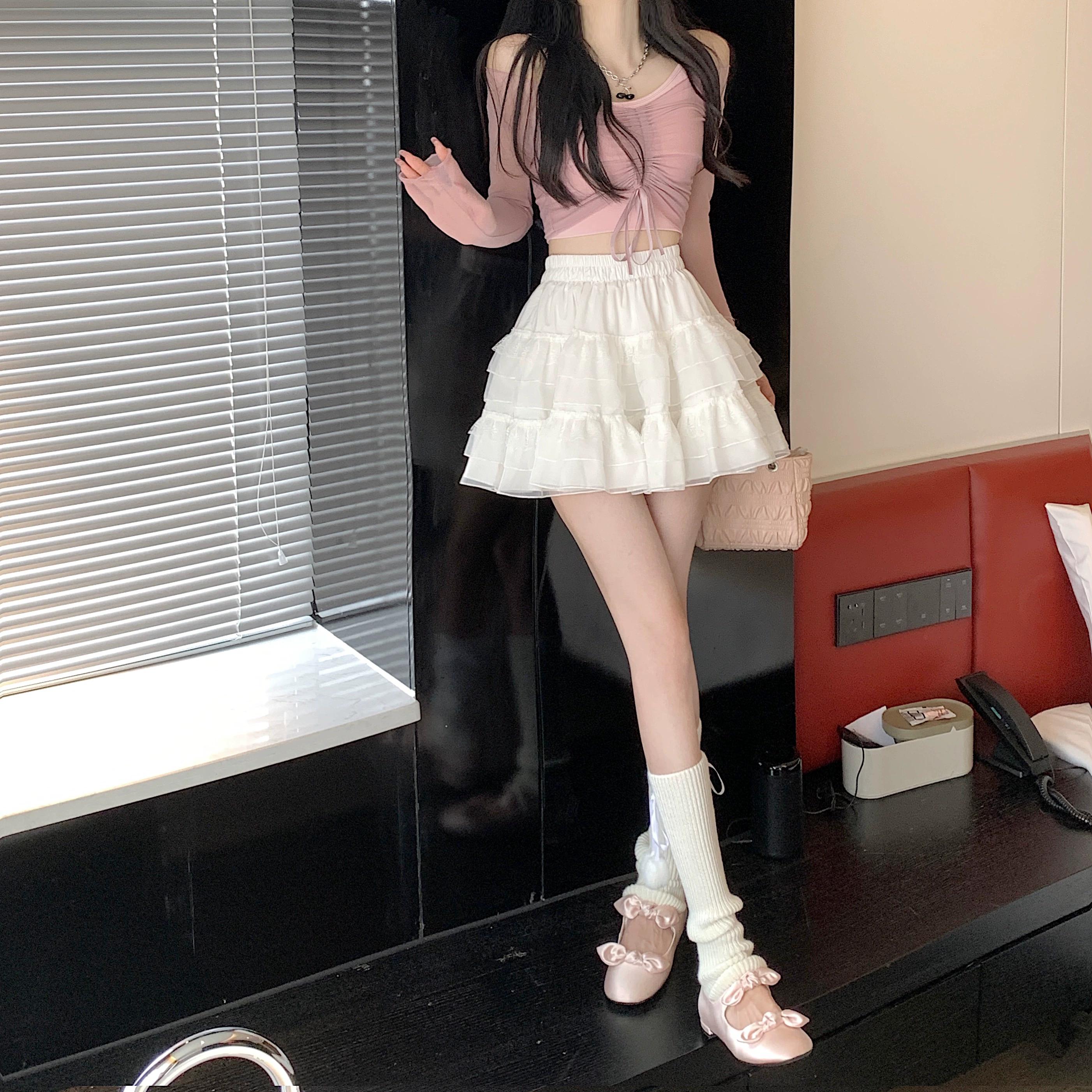 

Летняя одежда Сетчатая юбка Черно-белая мини-юбка Женские черные милые пышные юбки 2023 Корейская модная новая одежда Уличная одежда L белый