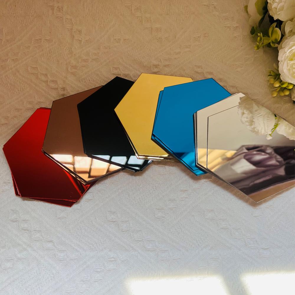 6p200mm Hexagon Mirror Wall Sticker Decal Home Decor DIY Big Acrylic Self-Adhesive Art Wall Mirrors Model Decoration 200mm Large