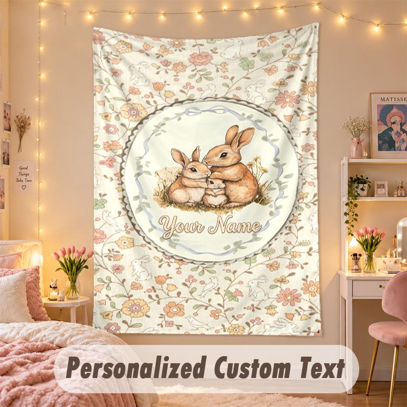 Custom Personalized Tapestry,Peter Rabbit Print Custom Name Text Wall Art Hanging for Bedroom