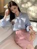 Bow Tie Long Office [JINJUDUO] Women's Blouse, Sleeve, Ribbon, Gathered, Satin, Figure-Flattering, Slimming, Cute, Stylish, Casual, OL, Commuting,