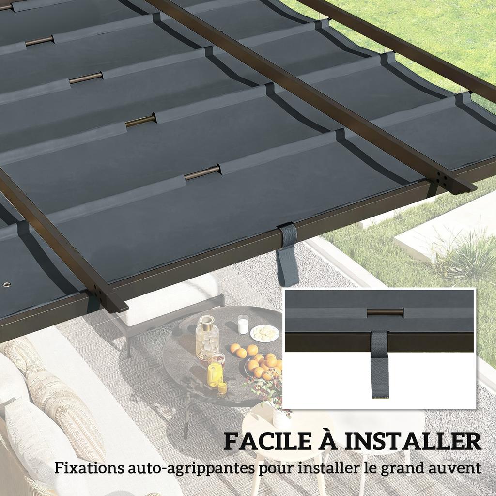 Pergola Roof Canopy, Retractable, 3 x 3 m, Polyester, UV 30+, Dark Grey