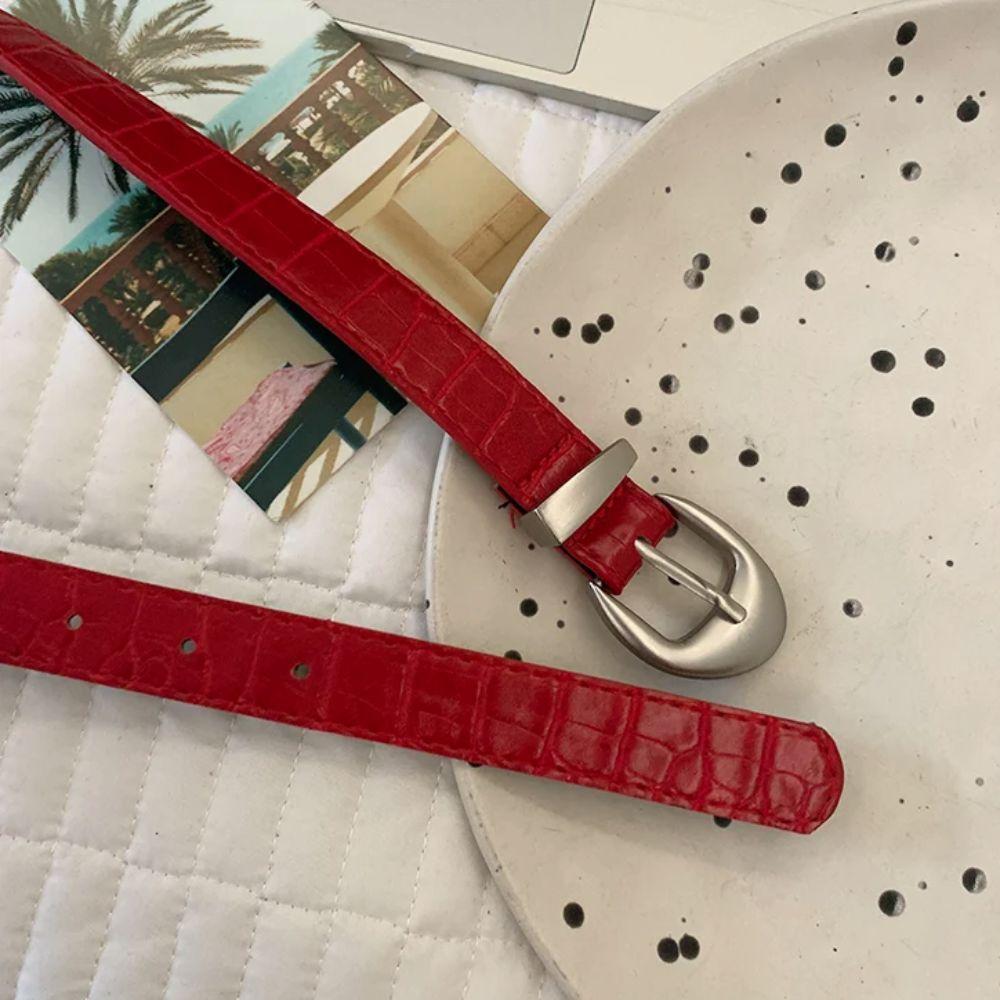 Crocodile Pattern Women's Belt PU Leather Dress Jeans Belt High-End Thin Waist Belt  Streetwear