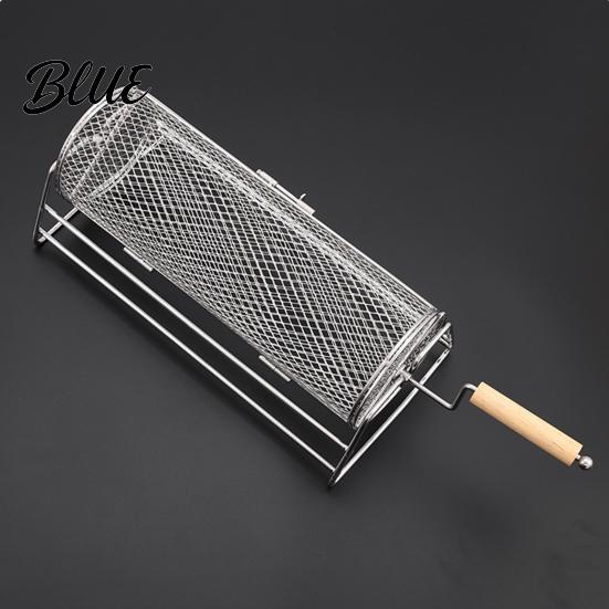 Seafood Grilling Basket Rolling Grill with Detachable Handle 360-degree Cage for Handle Outdoor Camping Picnic Party Stainless Steel Mesh