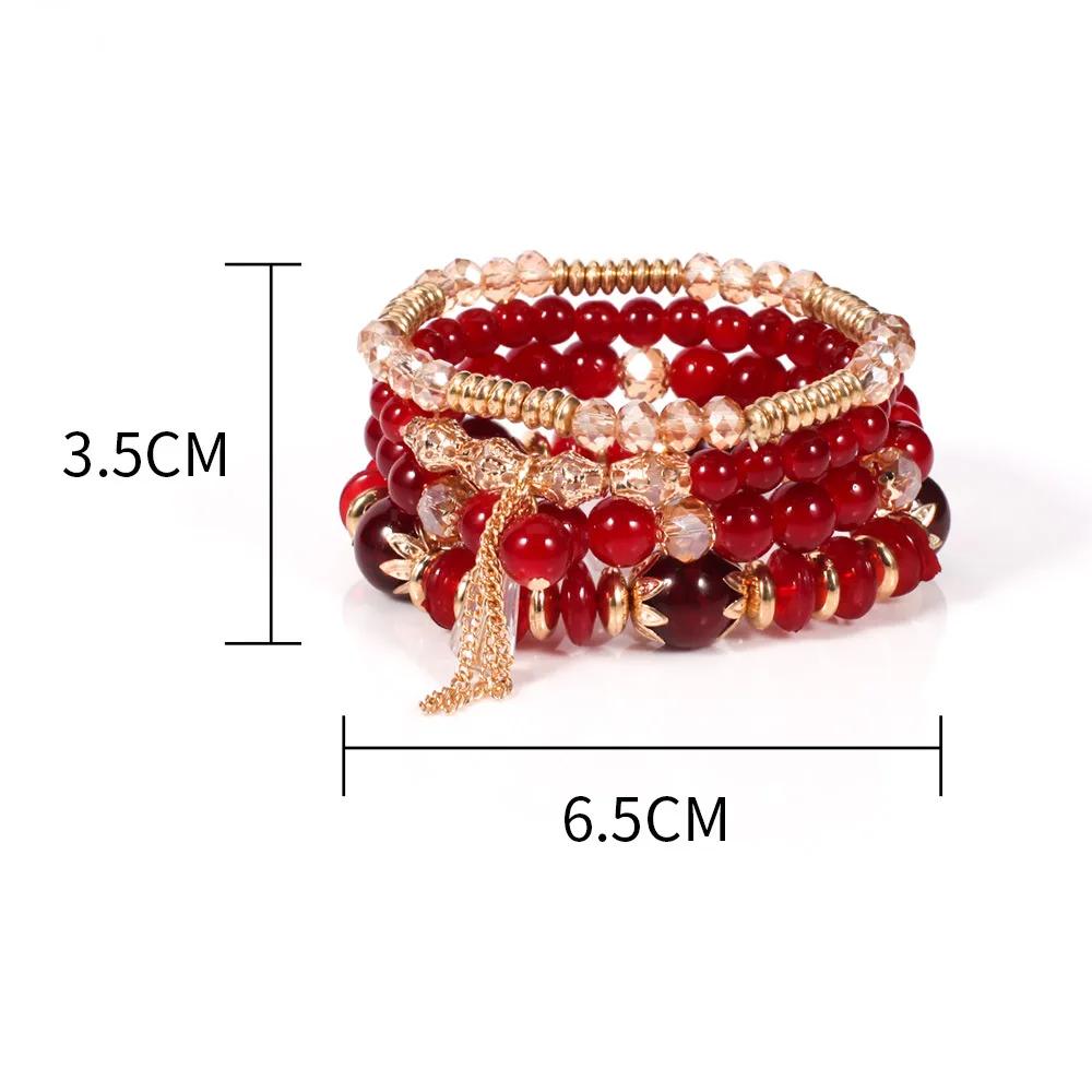 4Pcs/Set Boho Colorful Beads Bracelet Set For Women Fashion Tassel Charm Glass Beaded Chain Wristband Female Zircon Gift