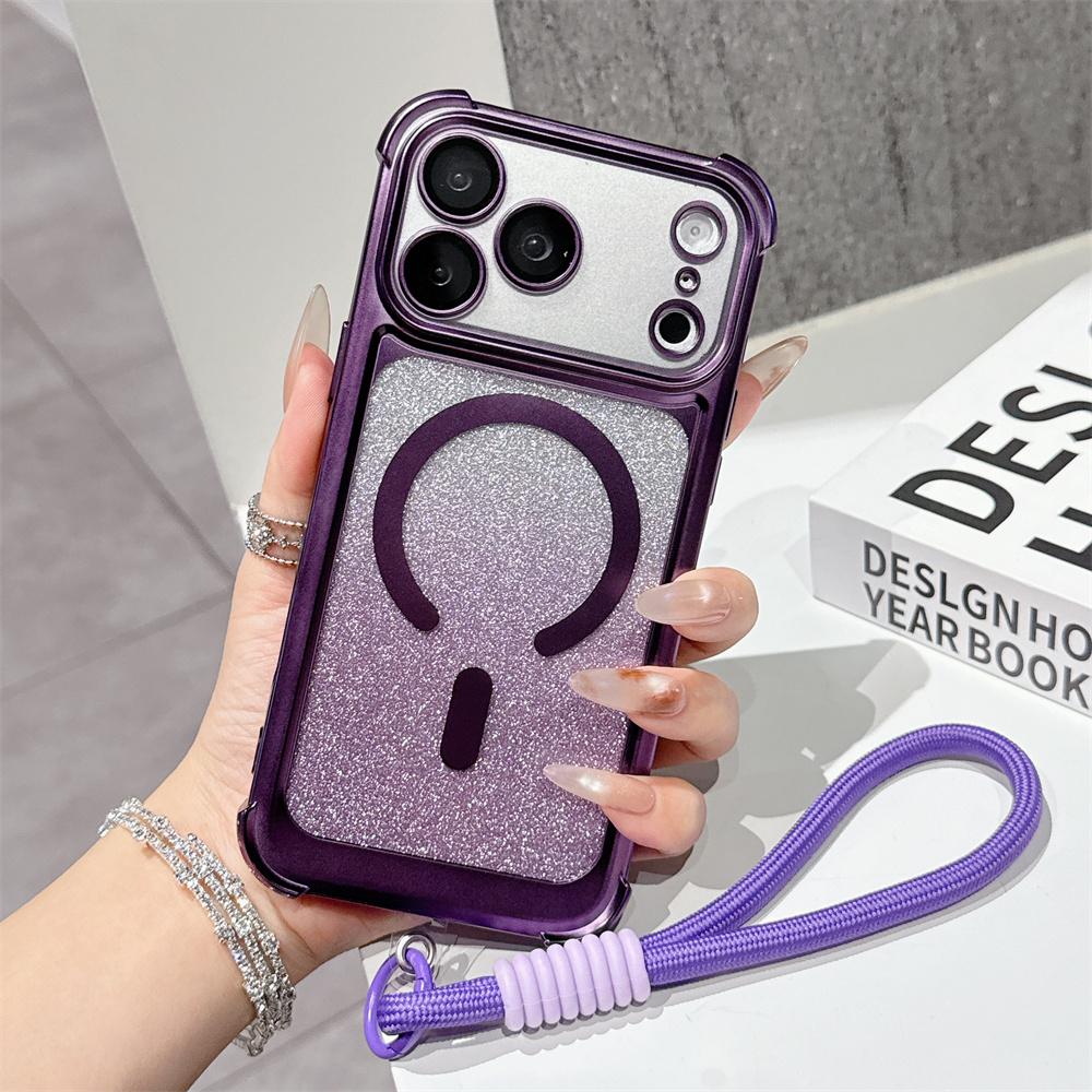 

Wrist Strap Glitter Lanyard Phone Case For iPhone 17 Air 16 15 14 13 Pro Max For Magsafe Wireless Charging Armor Cover For iPhone 13Pro