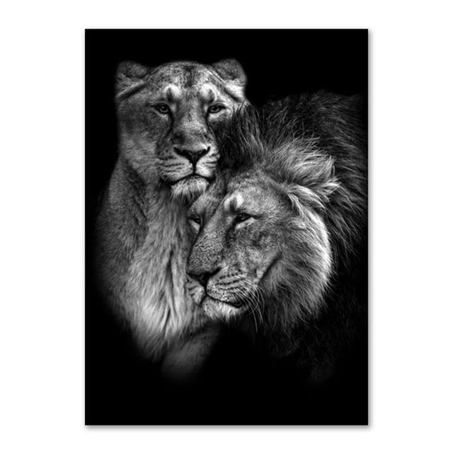 Black White Lion Poster Animal Canvas Painting Print Mural Wall Art Pictures for Living Room Bedroom Home Decoration No Frame