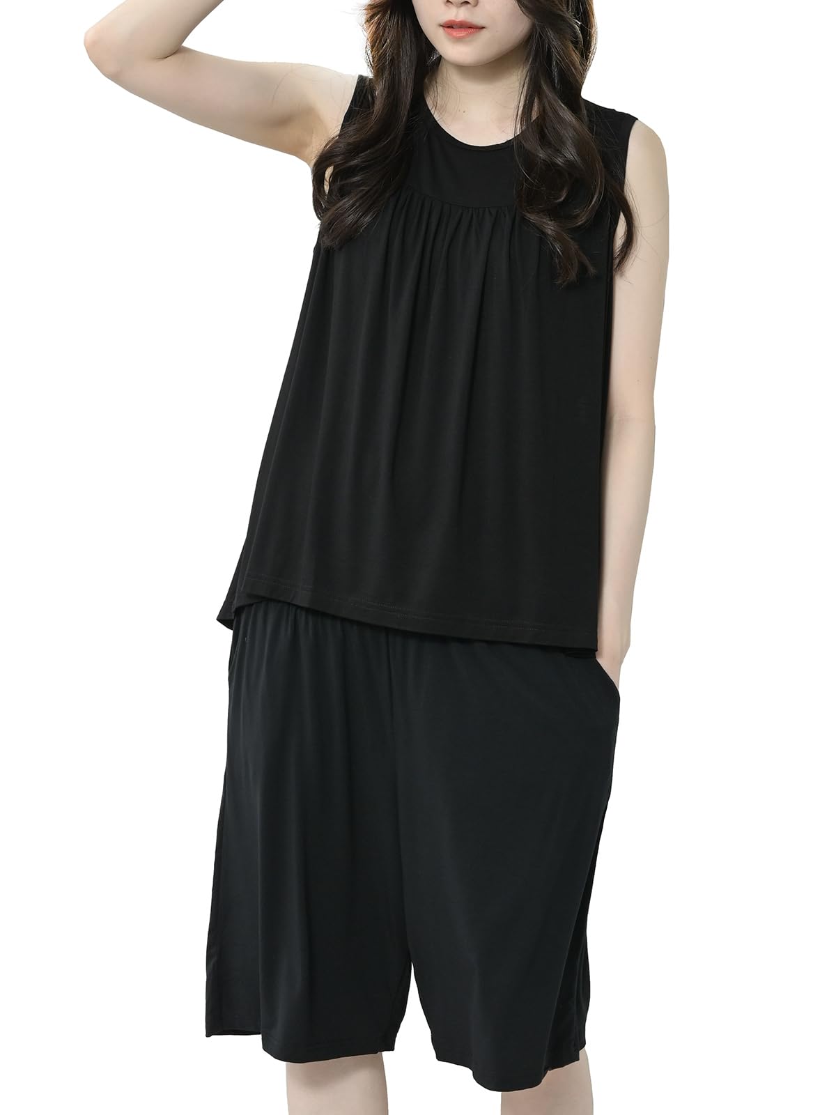 

JANJAM Комплект женской одежды больших размеров для дома, топ без рукавов и шорты размера 4L, черный, чёрный