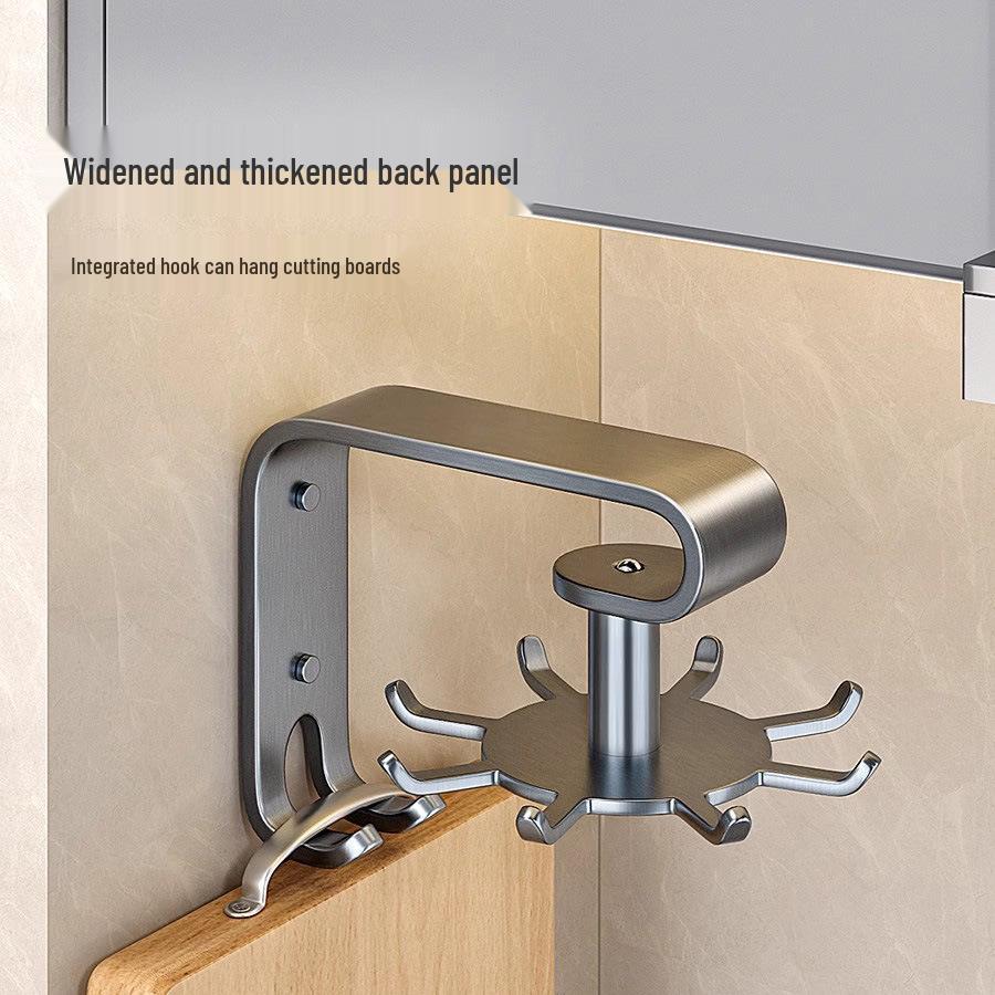 Kitchen Octopus Rotating Hook: Punch-Free Wall-Mounted Hanging Rack for Pot, Spatula, Spoon, and Cutting Board Storage.