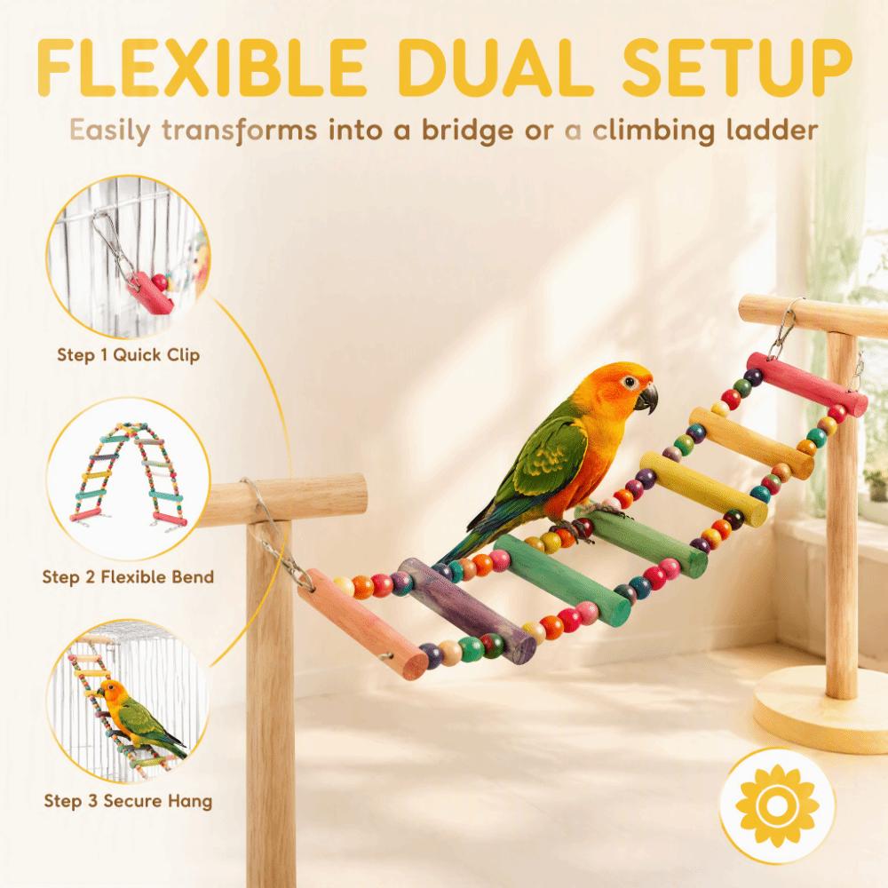 Colorful Beads Parrot Climbing Ladder Natural Wood Parakeet Swing Toy Wood Bead Toy  For Parakeets