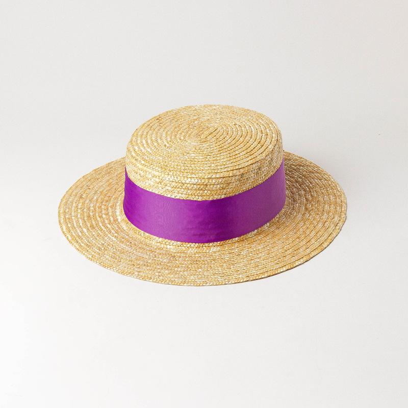 European and American spring and summer new multi-color decorative with flat-top straw straw hat outdoor travel sunscreen sunshade flat-top straw hat
