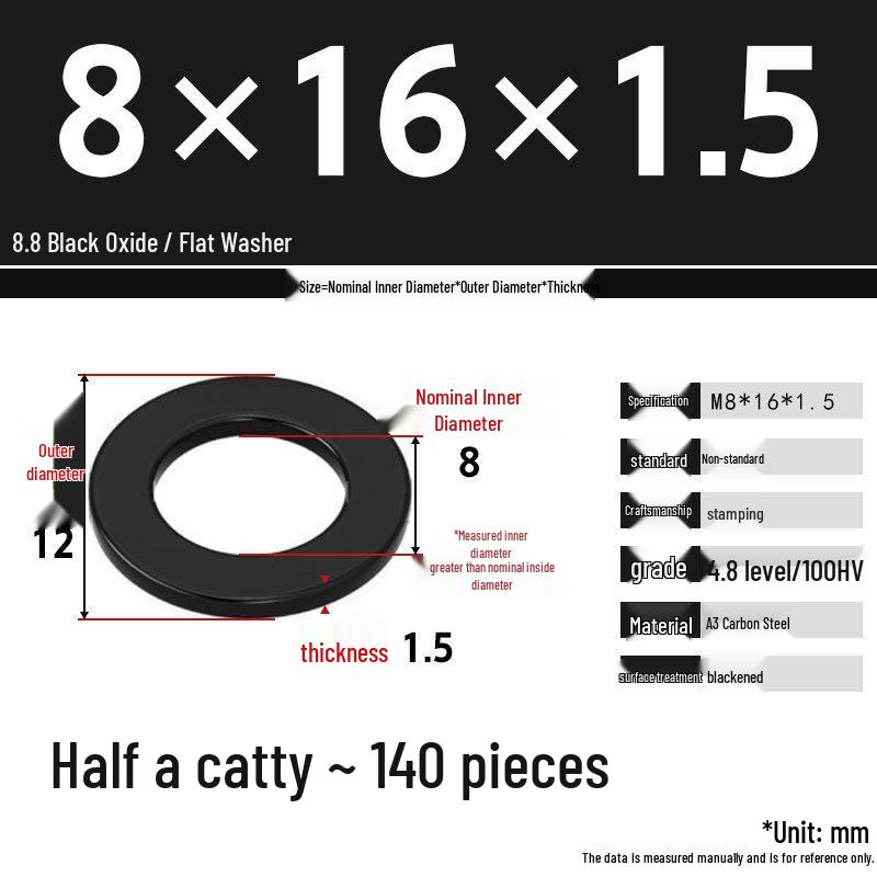 Blackened Enlarged Thickened Metal Washer - M3-M42