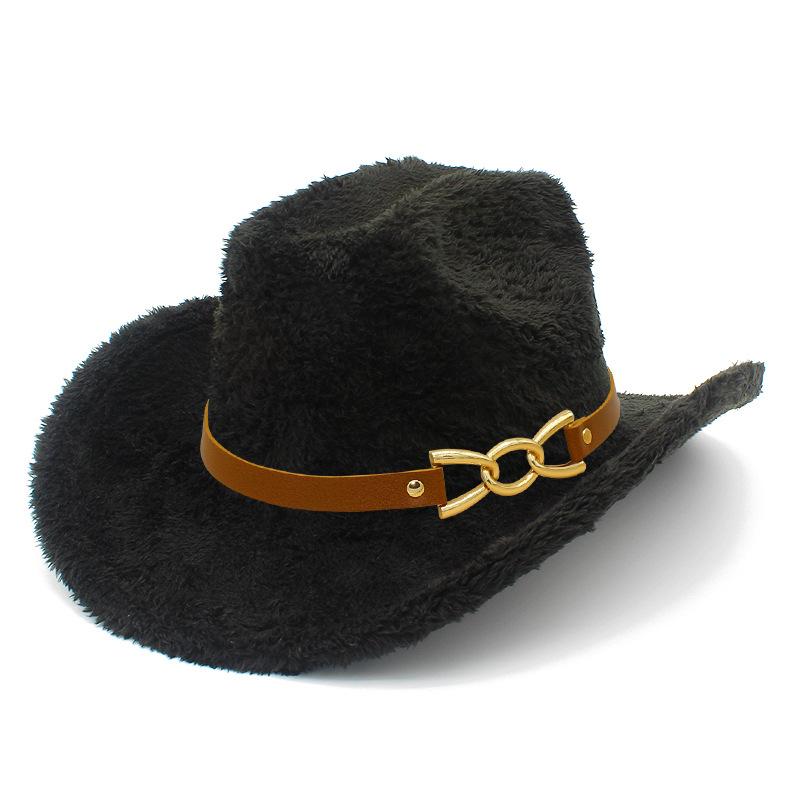 Autumn and winter new plush warm jazz hat European and American fashion one-word top curved brim top hat fashionable western denim hat