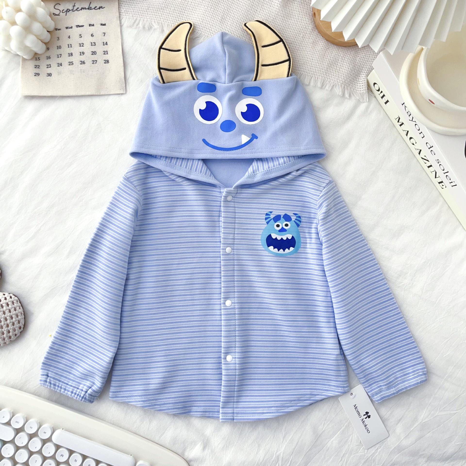 

Осенний детский кардиган с капюшоном и мультяшными ушками - Полосатое пальто для мальчиков и девочек 120cm