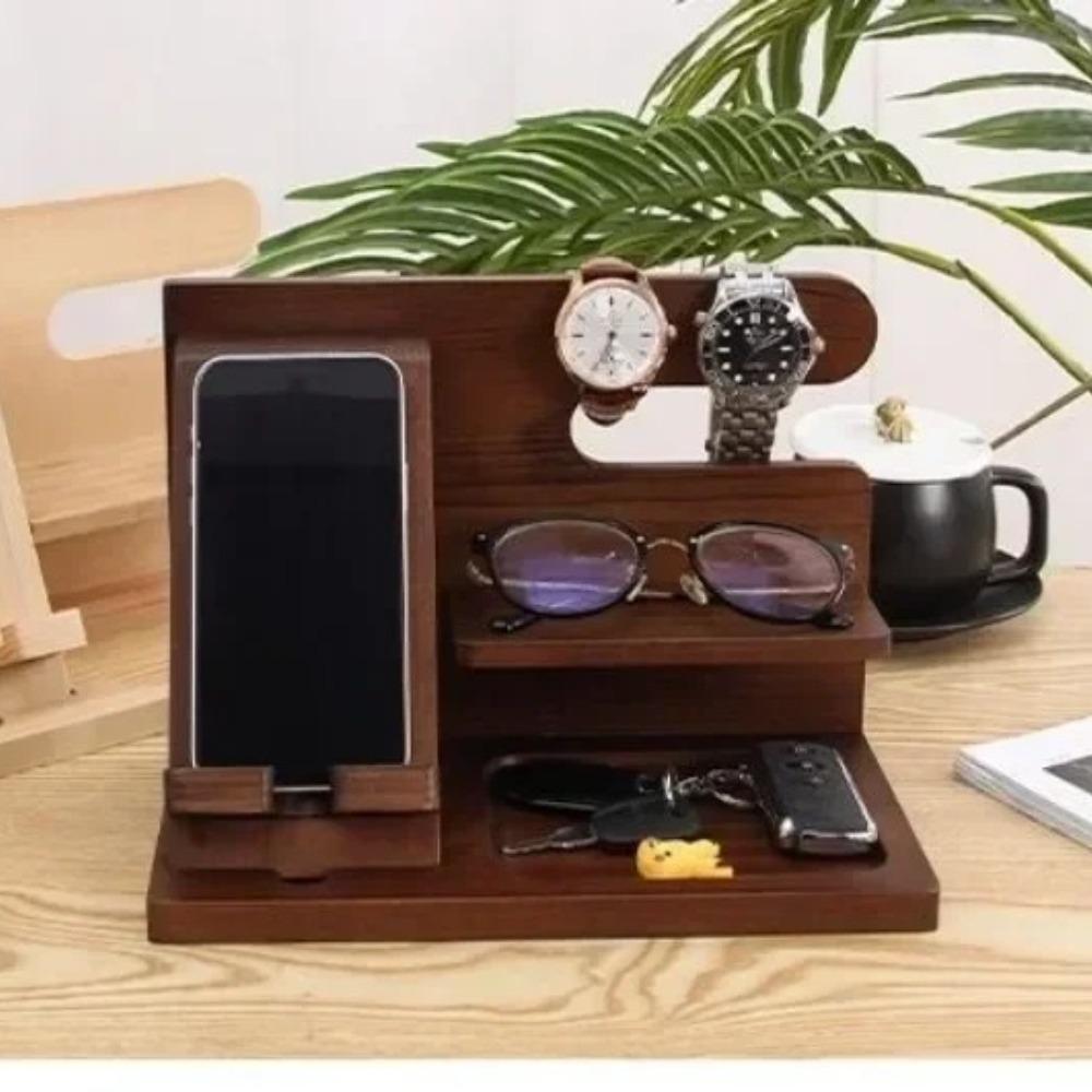 Mobile Phone Holder Desktop Storage Rack Detachable Solid Wood Storage Rack Simple Storage Rack Sturdy and Stable Phone Holder marrone