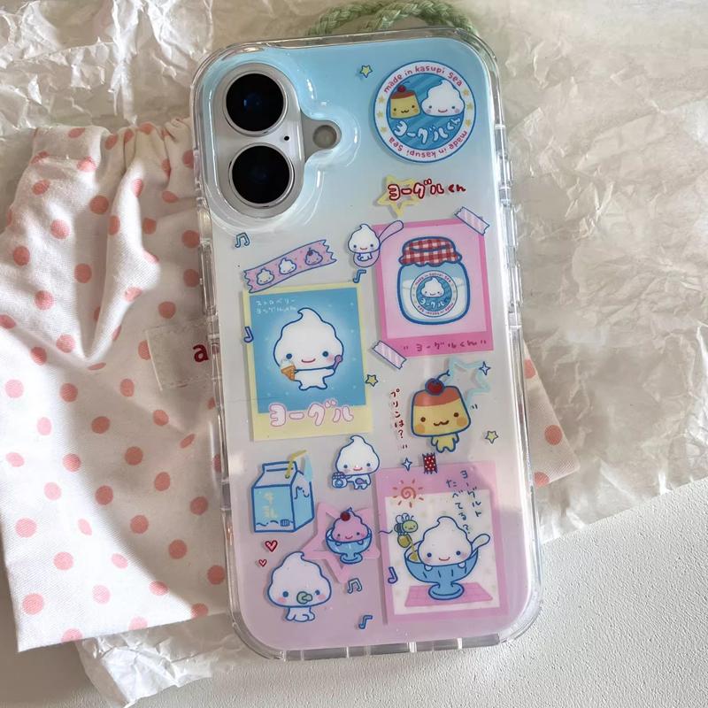 Japanese Design Cute INS Summer Girl Cartoon Yogurt Phone Case For iPhone16 15 14 13 12 11 Pro Max Max Plus Advenced Y2K Cover
