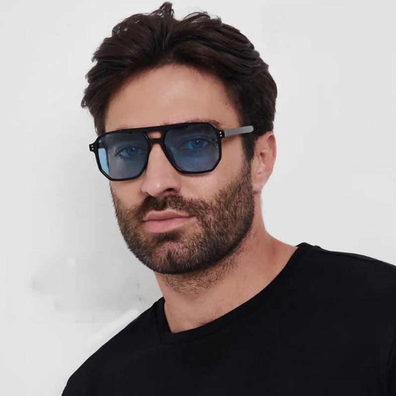 Protective Glasses 4Pcs Fashion Men Square Sunglasses Double Bridge Gradient Sun Glasses Male Colorful Lens Eyeglasses Uv400