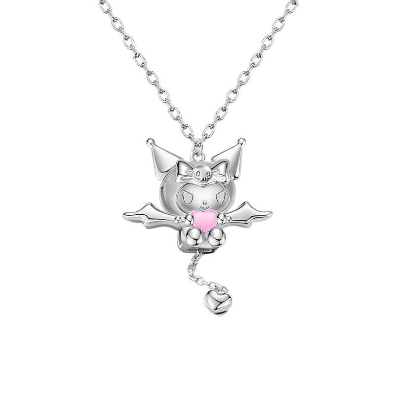 Kuromi Cupid's Heart Necklace for Women: Sweet Cartoon Style with Wings Chain