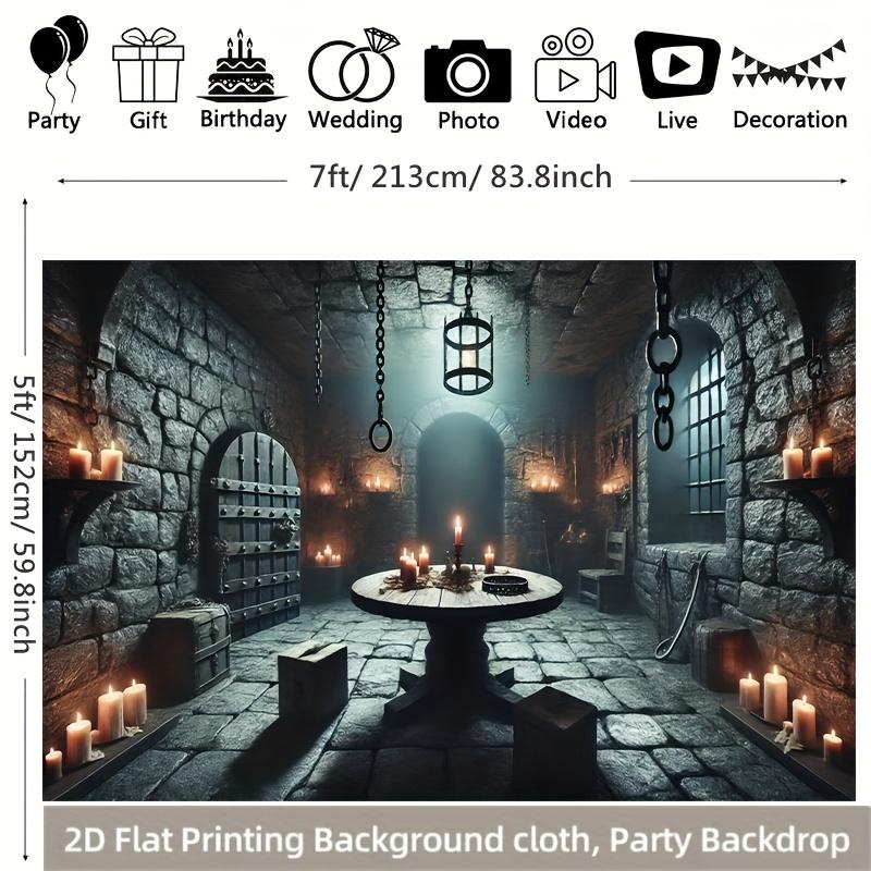 2D plane 1 realistic Gothic dungeon scene background with medieval stone walls.PMJ