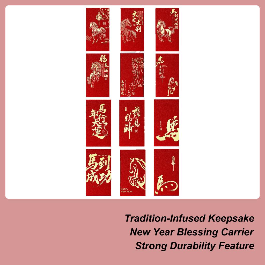 Röda kuvert för pengar 6 stycken Hästdesign Ficka 2026 Lyckosam molnmönster Kinesiskt nyår Röda kuvert för pojkar flickor