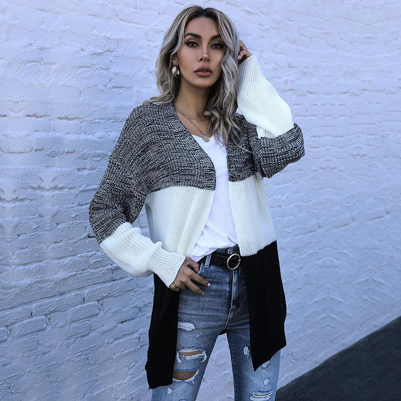 Casual Trend Versatile Autumn and Winter Long-sleeved Colorblocking Loose Casual Women's Cardigan Sweater Jacket
