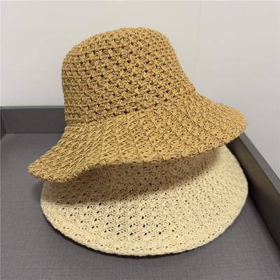 Knitted Mesh Hollow Big Eaves Bucket Hat Casual Sunshade Basin Hat Women Fashion Breathable Sun Protection Hat Women