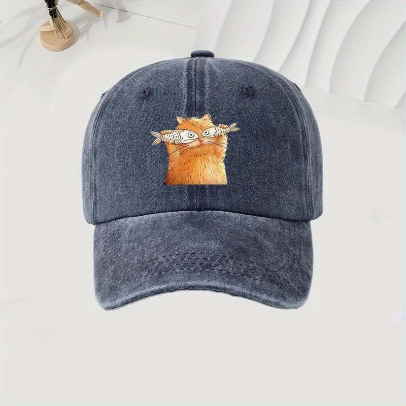 Cute Cat Printed Baseball Cap for Men and Women, Suitable for Daily Leisure and Cute Style Outdoor Travel Equipment