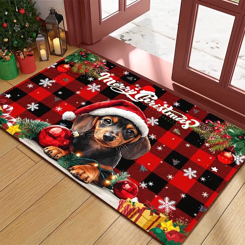Christmas Puppy Welcome Mat Non-Slip Floor Rug Bedroom Kitchen Bathroom Doormats Polyester Indoor Outdoor Rugs Home Decor Carpet