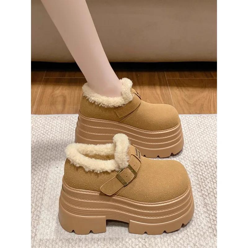 New Women Winter Warm Snow Boots 10CM High Platform Short Booties Designer Suede Leather Cotton Shoes Woman Ankle Botas Mujer