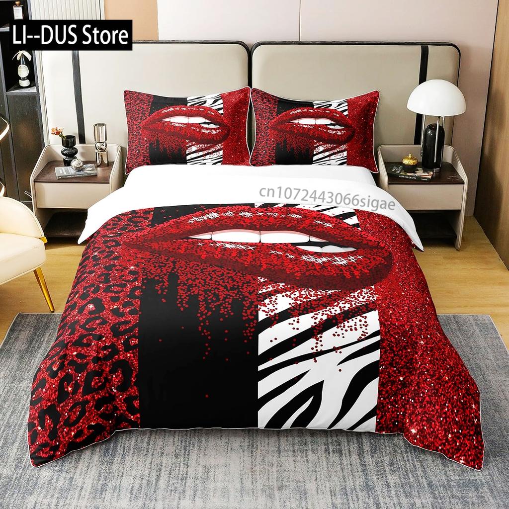 Girls Kiss Duvet Cover Red Lips Bedding Set For Kids Women Home Decor Comforter Cover Twin Full Queen King Size With Pillowcase