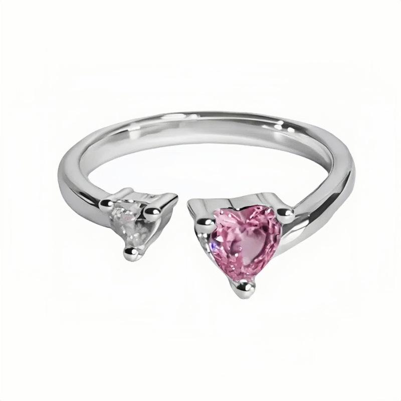 Bright Light Luxury, High-End Sense, Niche Exquisite Girl'S Heart Ring, Sweet And Cool Colored Treasure, Pink Zir*****Pen Ring.