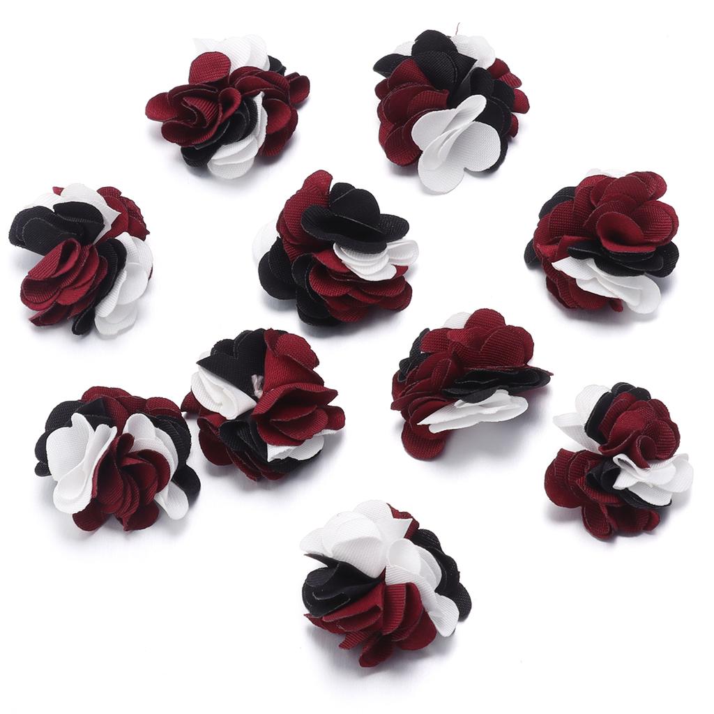 10pcs 2.5cm Cloth Fabric Flower Three Colors Handmade Artificial Flowers For DIY Wedding Party Clothing Headwear Decor Supplies