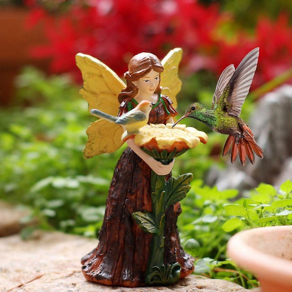 Bark Fairy and Bird Small Statue for Courtyard or Garden, 10.8 cm