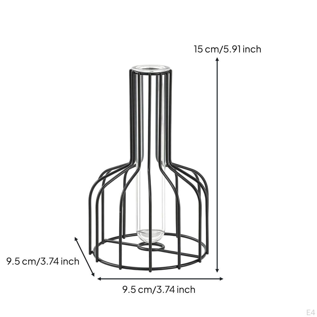 Glass Vase with Metal Frame Transparent Wire Tabletop for Living Room, Office Desk,