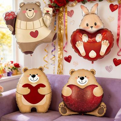 4/8/12Pcs Heart Shaped Bear Balloons Cartoon Standing Bear Valentine'S Day Wedding Decor Foil Balloons Engagement Anniversary