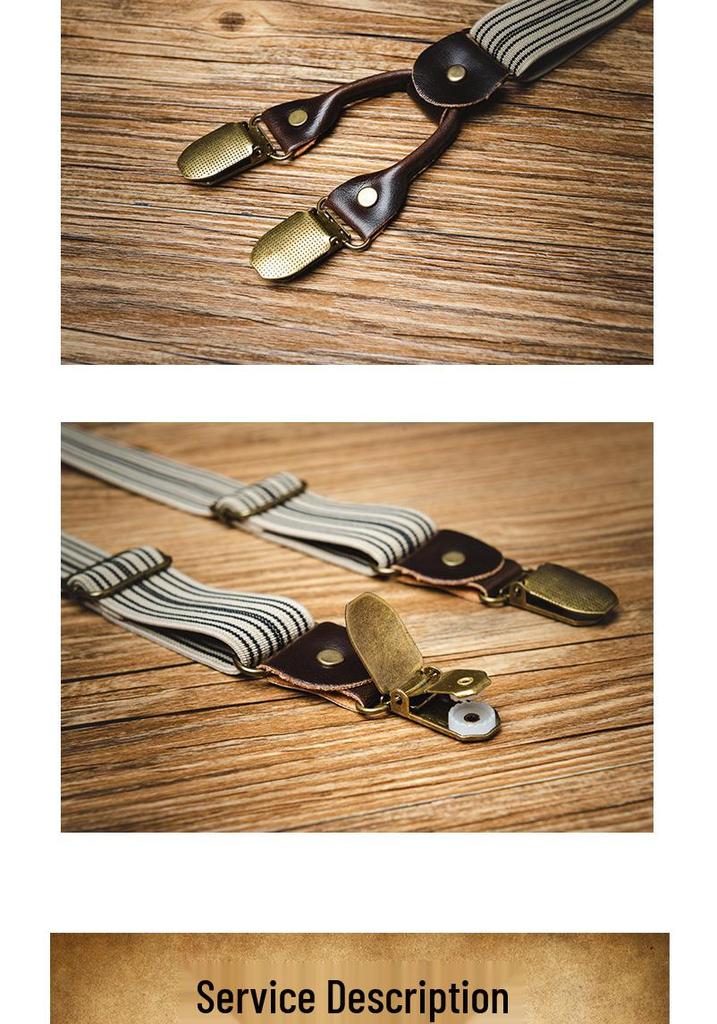 Unisex Adjustable Retro Striped Elastic Suspenders with Non-slip Clips