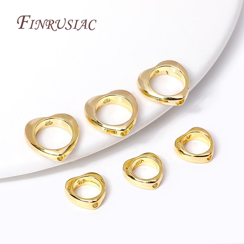 18K Gold Plated Heart Frame Beads Spacer Connectors Through Hole Bead Circle DIY Bracelet Earrings Beading Jewelry Making
