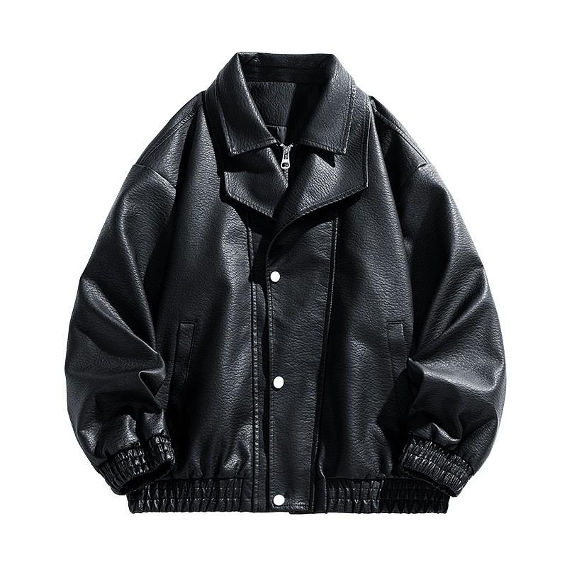Herren PU-Leder Bikerjacke Stehkragen Slim Fit Lässige Oberbekleidung