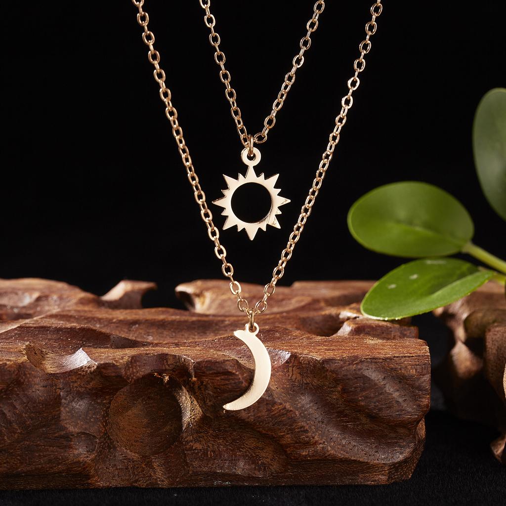 Romantische Maan Zon Koppel Ketting voor Vrouwen Mannen Roestvrij Staal Creatieve Holle Hanger Schakelketting Ketting Set Sieraden Cadeau