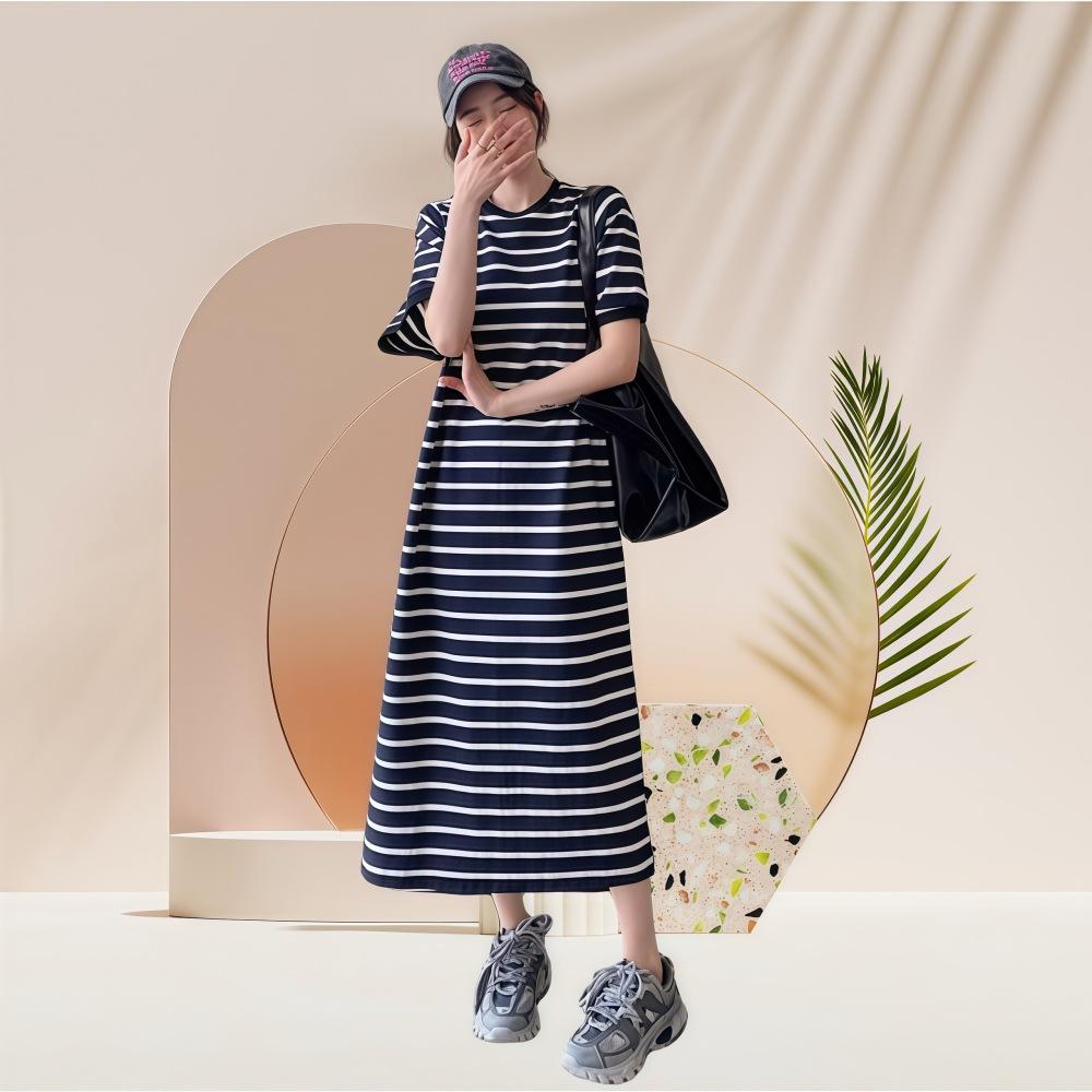 Gerades Schlankmachendes Übergrößen-Langkleid Lockeres T-Shirt-Kleid Sommer Damen Lässiges Schlankes Kleid